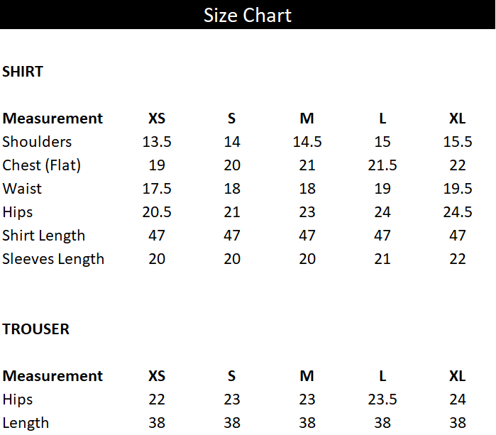 Size chart for CIRA