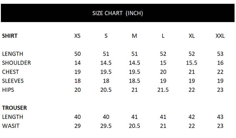 Size chart for Gulalai