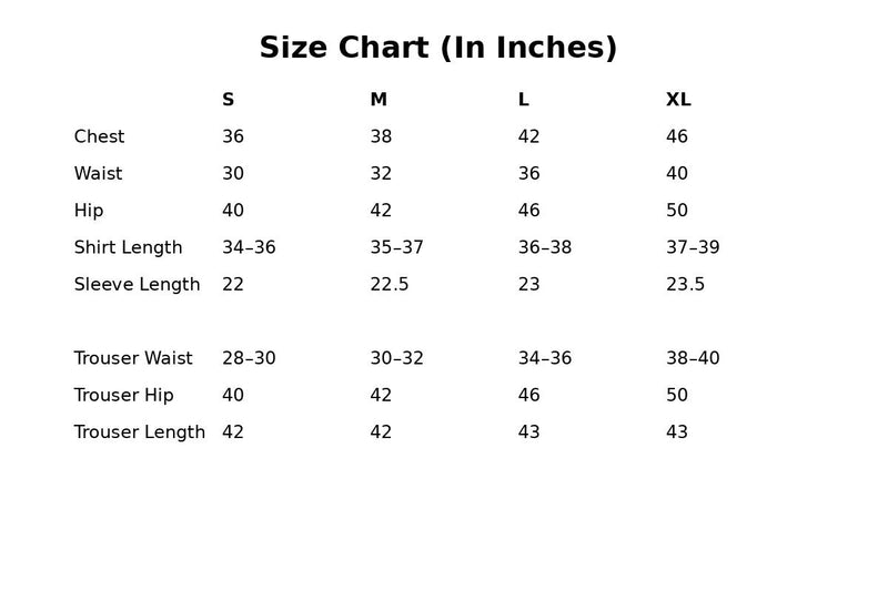 Size chart for Keiko